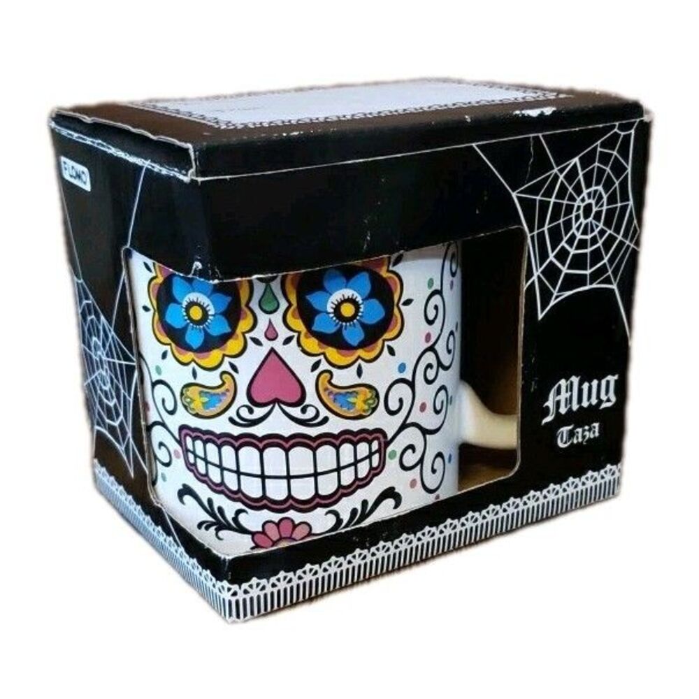 Sugar Skulls Day Of The Dead Coffee Mug Mexican Calavera Halloween 11OZ Gift Box